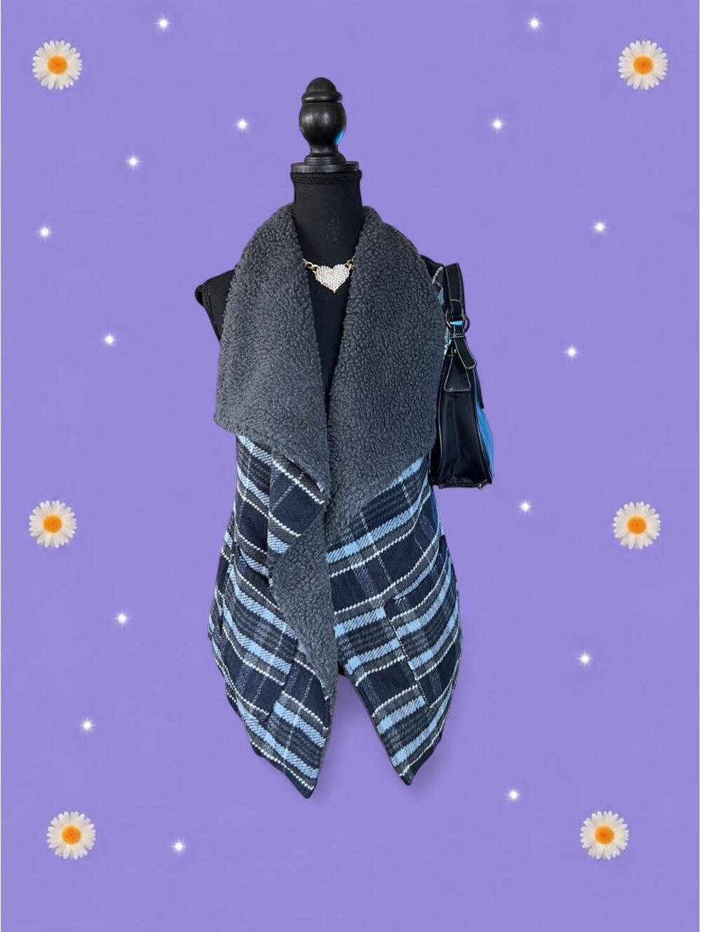 Vintage Y2K Jolt Cottagecore Plaid Fleece-Lined Open-Front Vest size small